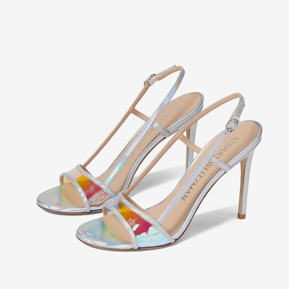 Stuart Weitzman Womens Mondrian 100 Sandal Silver/ Aurora size US 7 - Picture 4 of 14